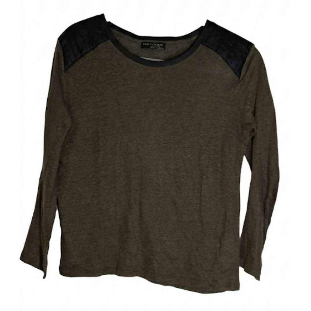 Zara collection womens medium top kint100% linen army green shoulder patch